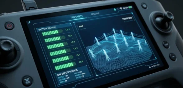 Drone controller screen showing battery safety data.