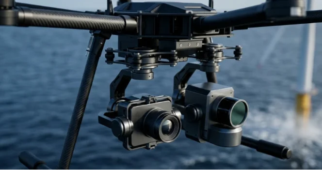 Industrial drone carrying a heavy dual-camera payload