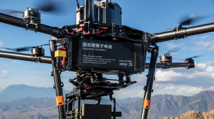 Solid-state Li-ion battery mounted on a heavy-lift drone