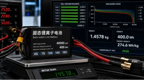 Bench testing semi-solid UAV battery weight and compatibility