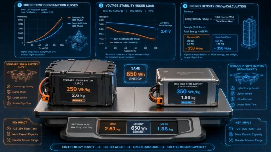 UAV battery energy density and weight comparison infographic