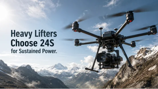 Heavy-lift industrial drone with cinema camera flying over mountains