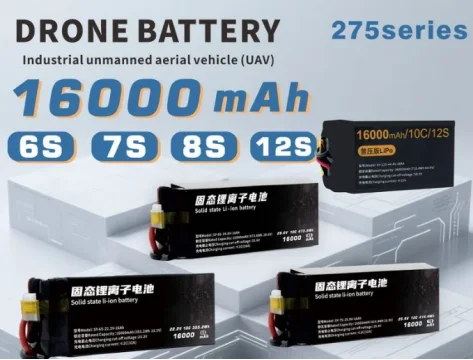 Industrial drone battery with specific models and information displayed