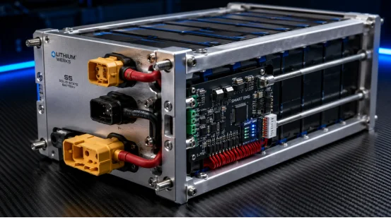 Custom solid state battery pack with aluminum frame and smart BMS